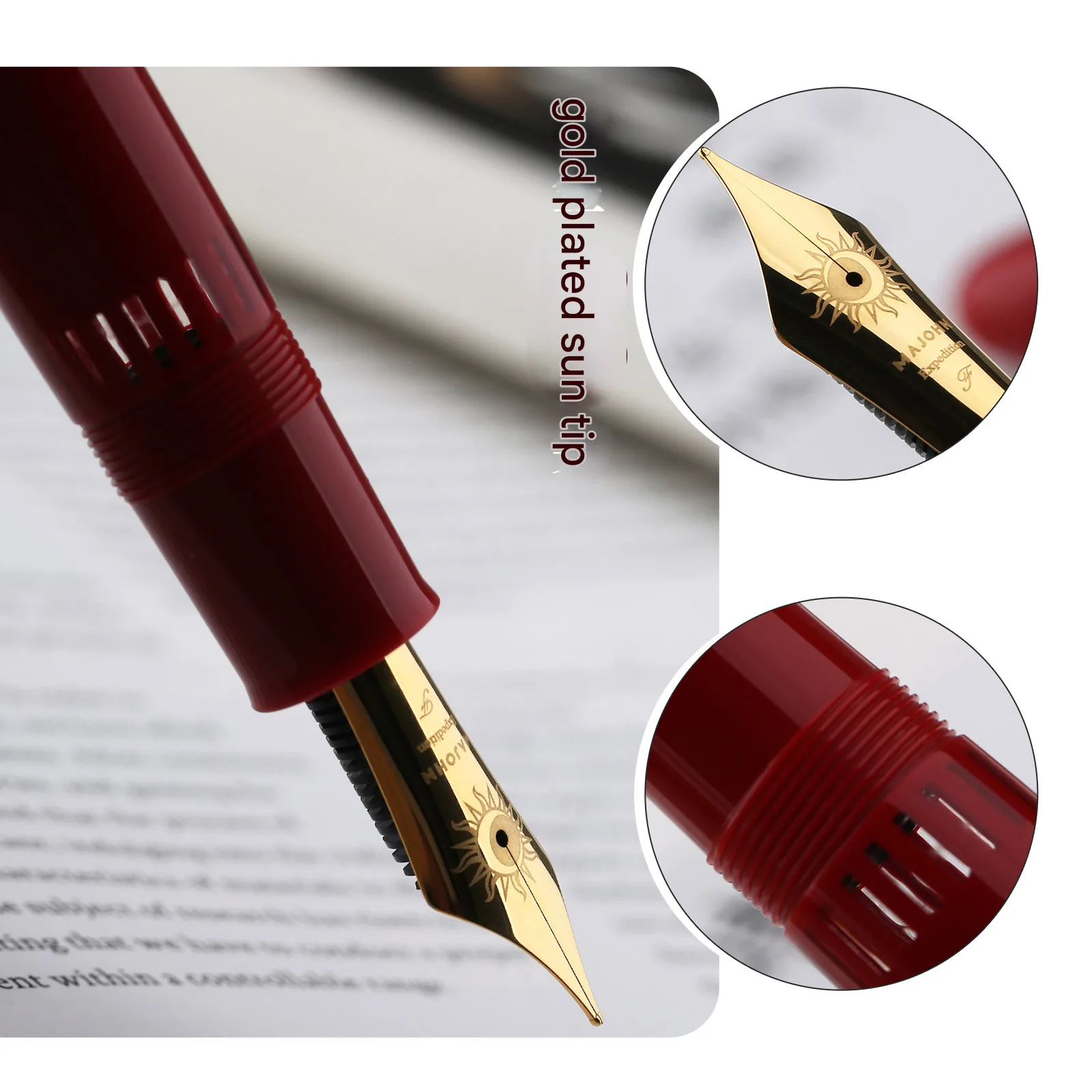 

MAJOHN P141 Brass Piston Filler Fountain Pen 8# 40 Two-Tone Nib Light Resin Body Stationery School Office Supplies Signature Pen