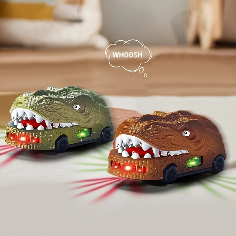Electric Dinosaur Toy Car with LED Lights Sound, Realistic T-Rex Dino Vehicle Toy for Toddlers Boys Birthday Gift