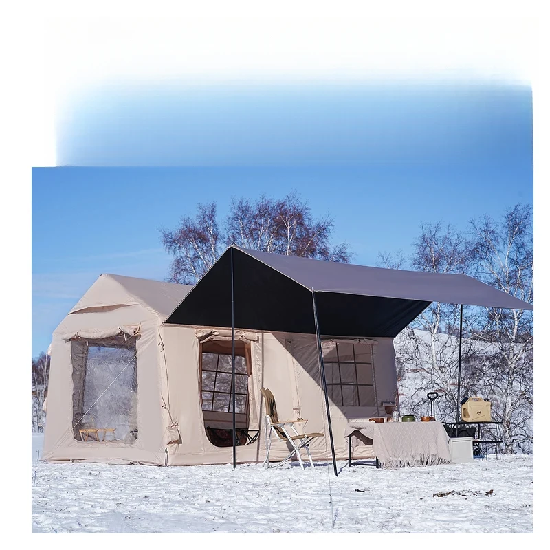High Quality 7-8 Person 4 Season Inflatable Air Tent Luxury Camping Tent With Canopy Rainfly Stove Jack Easy Setup