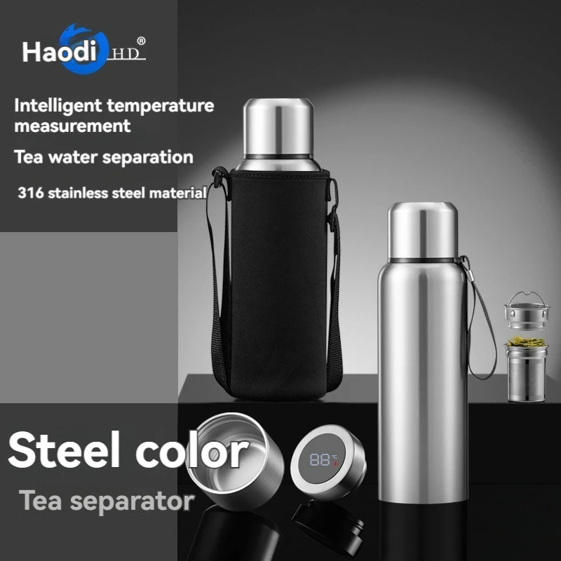 316 Full stainless steel large capacity insulated cup LED temperature display coffee cup tea Thermos bottle 24-hour insulation