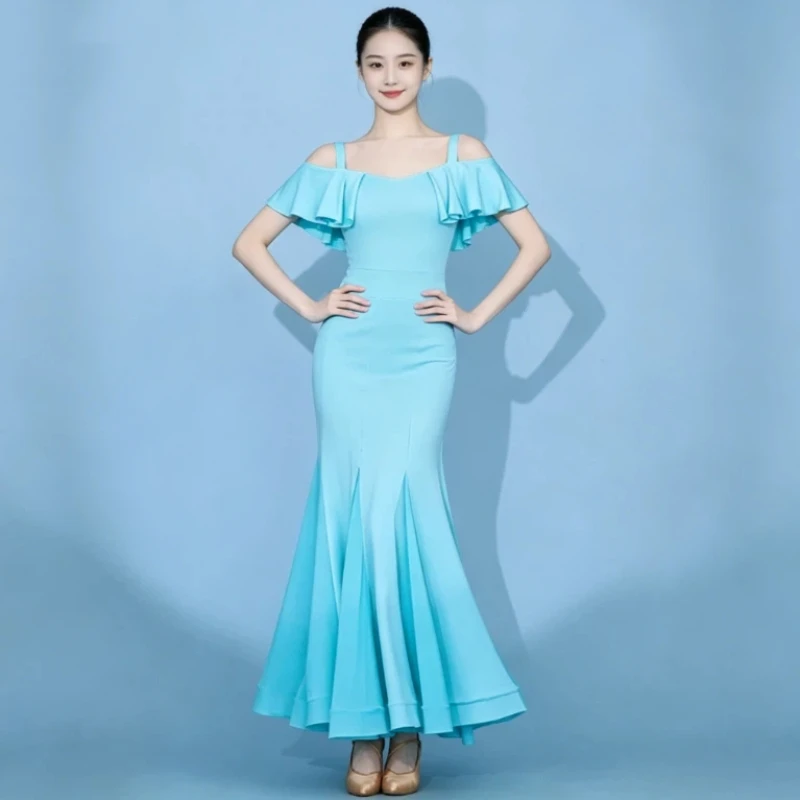 

New Flying Sleeve Modern Dance Dress, National Short Sleeve Standard Dance Practice Dress, Available in Three Colors