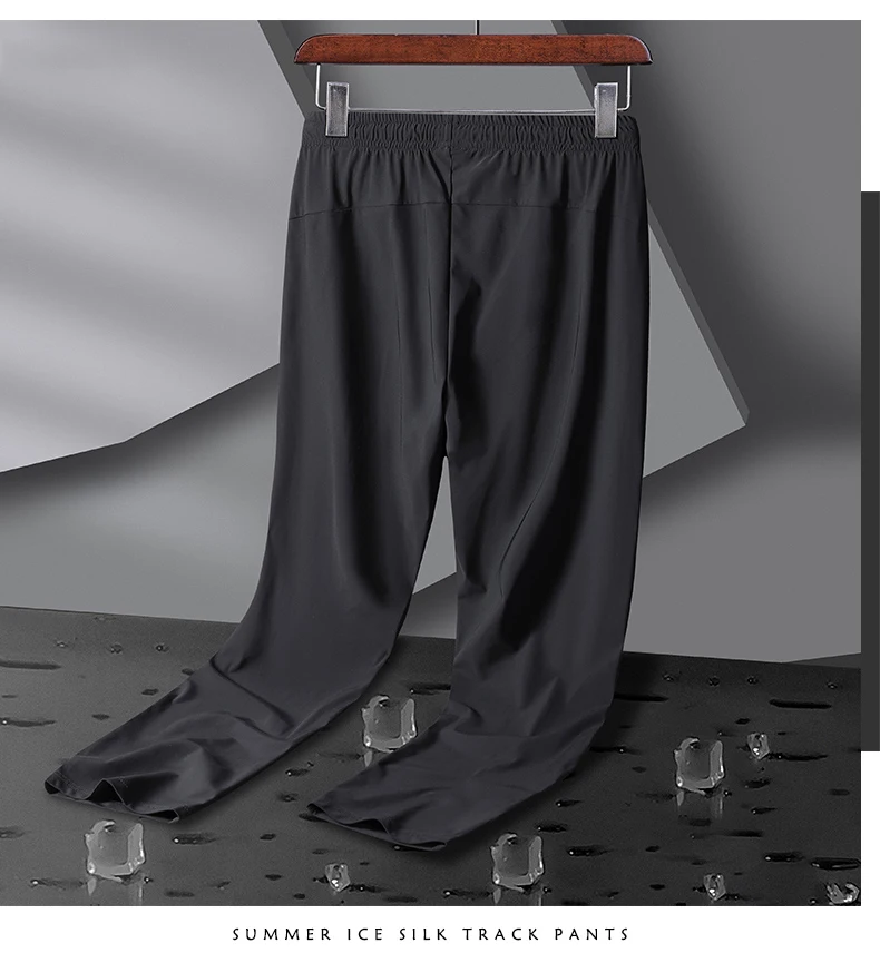 Men's Athletic Stretchy Ice Silk Quick Dry Pants Zipper Pockets Lightweight Sweatpants Outdoor Hiking Breathable Running Workout