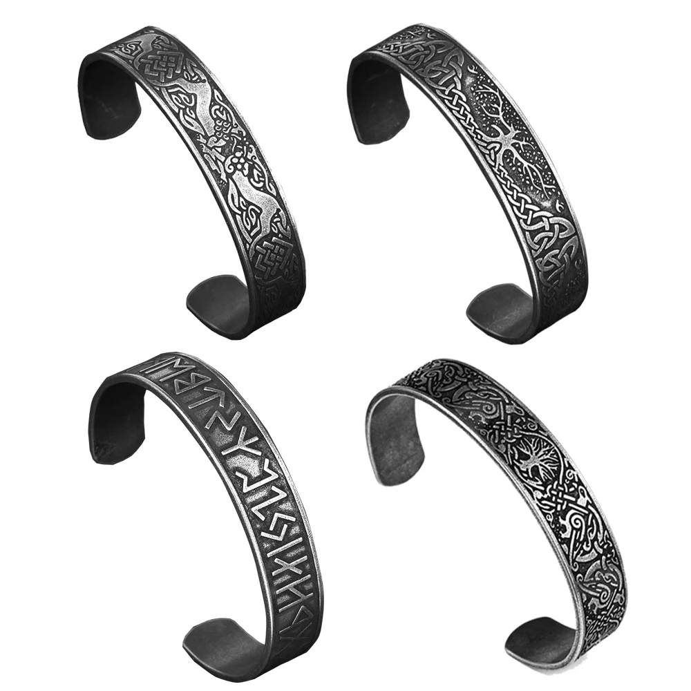 

Vintage Viking Totem Rune Bracelet Stainless Steel Fashion Nordic Tree of Life Bracelet Men Amulet Biker Jewelry Gift Wholesale