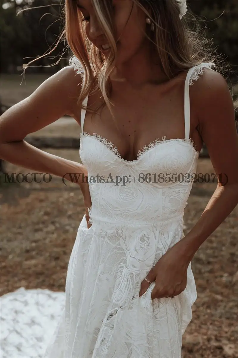 Robe De mariée en dentelle style Boho pour femmes, tenue De plage à bretelles, 2022