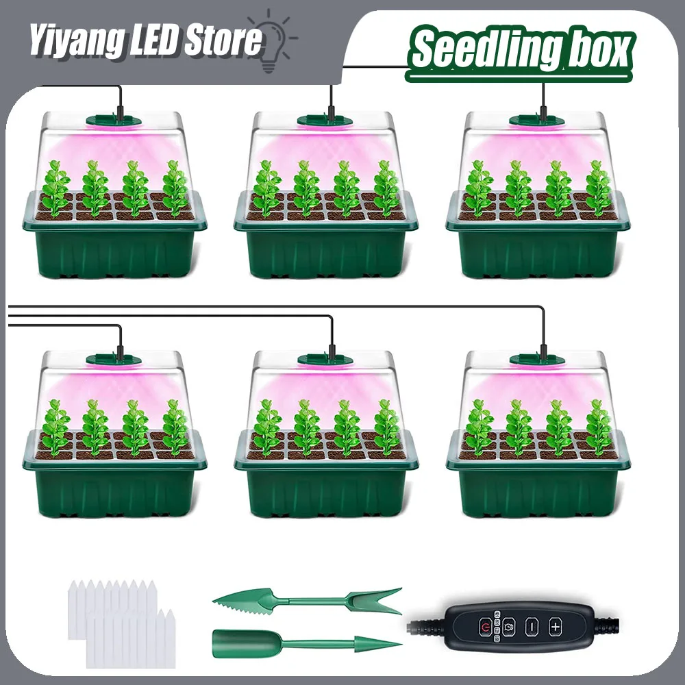 

Seed Starter Tray Box With LED Grow Lamp Full Spectrum Timing Controller Adjustable Brightness Nursery Pot Seedling Germination