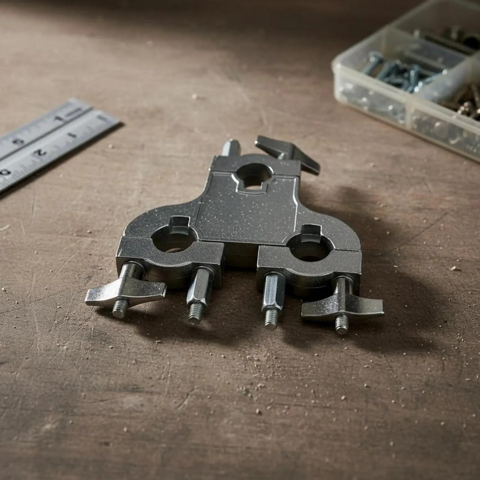 Three-Hole Clamp Dark Gunmetal Finish Triple Hole Mounting Bracket Hand Knobs
