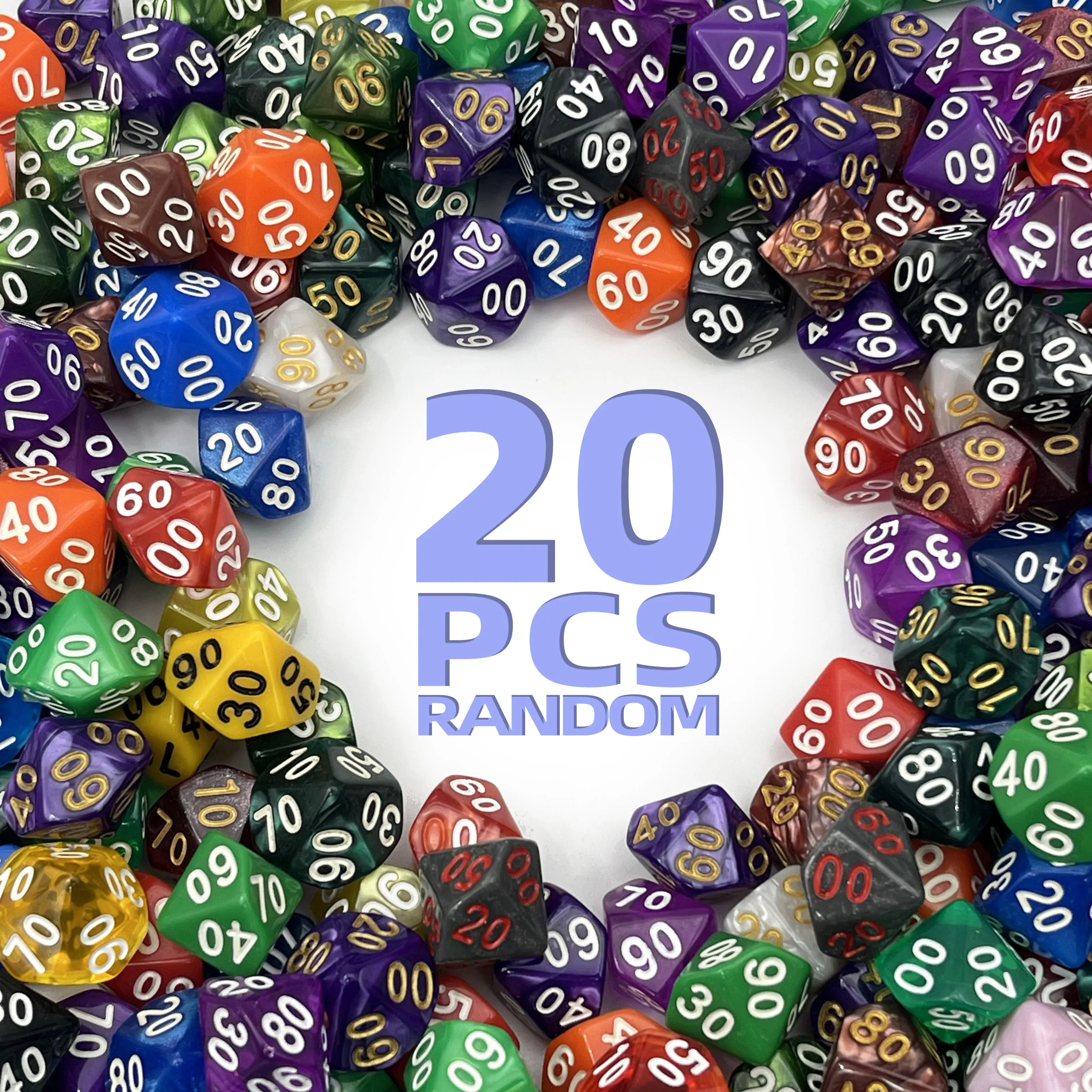 

10-Sided D10 00-90 Pearlescent Dice Set - 20pcs Polyhedral RPG Dice for D&D COC Tabletop Games, and Role-Playing Adventures