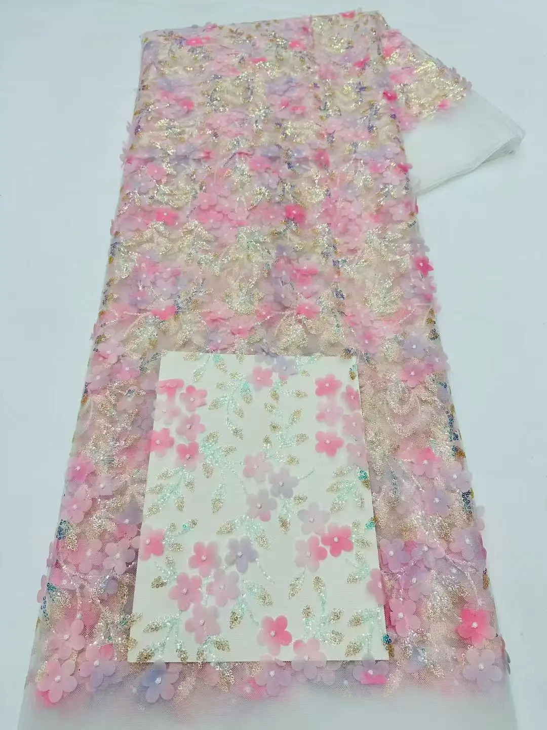 

Wholesale High Quality African Nigerian 3D Flower Net Mesh Lace Fabric For Wedding Groom Embroidery French Lace Fabrics Sewing