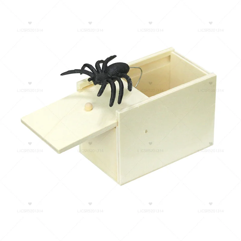 Wooden Prank Scary Box Halloween Surprising Box Scare Toy Box Fake Spider Friend Funny Play Scary Gift Spoof Tricky Wooden Box