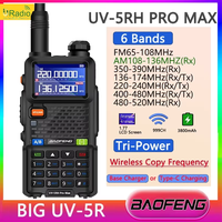 Baofeng UV-5RH Walkie Talkie 3800mAh UV 5RH Pro 14.5W USB C Charger Six Bands AM 999CH Fast Copy Frenquency Two Way Radios UV-5R