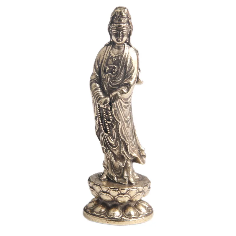 Brass Lotus Avalokitesvara Buddha Statue Figurines Miniatures Crafts Desktop Ornaments Desk Home Decoration Accessories