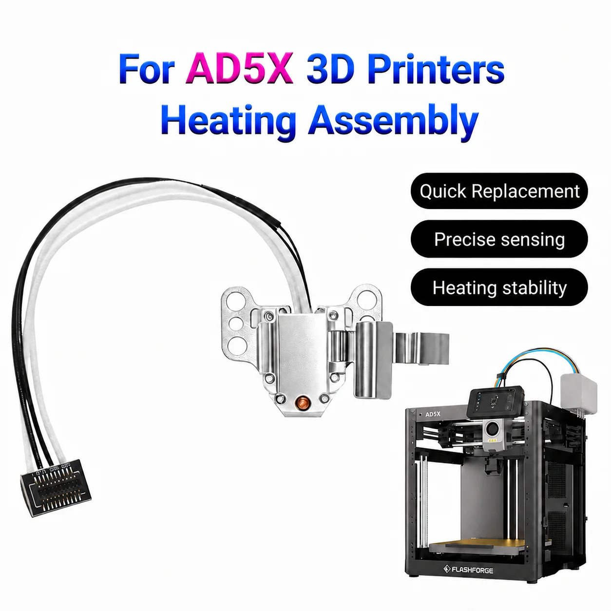 

Heating Assembly Kit for Flashforge AD5X Hotend Heating Component with Heater Cartridge Thermistor Temperature Sensor for Ad5x