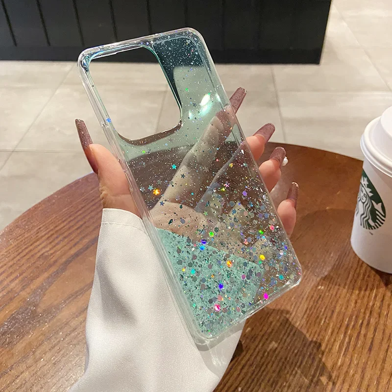 حافظة شفافة لهاتف OPPO Reno13F جليتر ستار ترتر شفاف رقيق للغاية من السيليكون الناعم غطاء خلفي Reno 12 F 13 Pro Plus + 13F Capa