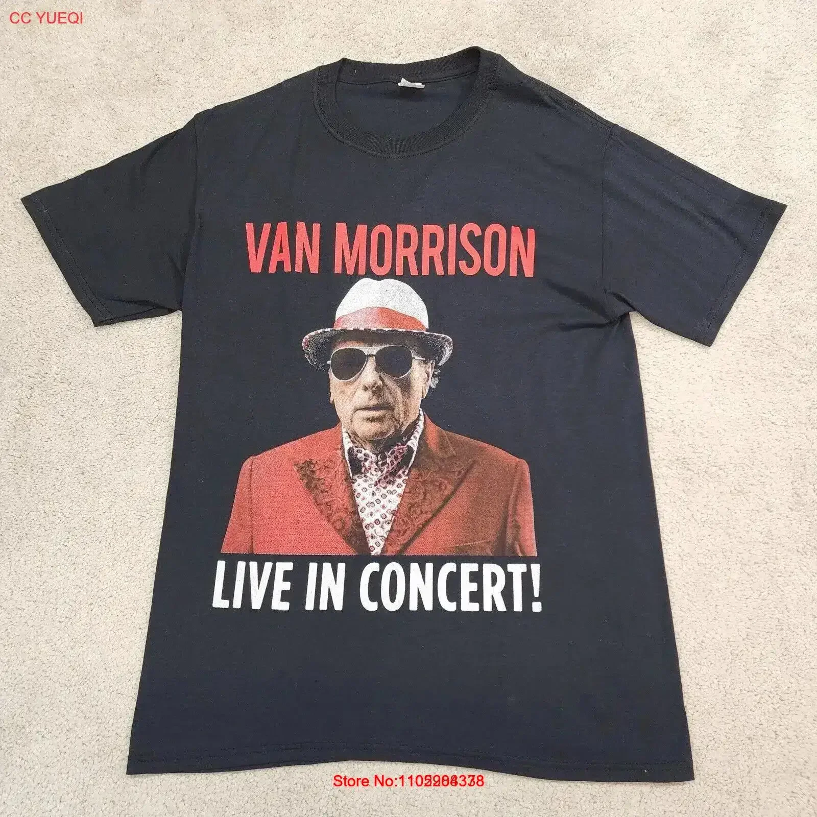 تي شيرت فان موريسون تور أسود متوسط عتيق مغسول وناعم ومتعدد الاستخدامات ملابس مصممة قابلة للتنفس موضة أوم أنيقة عتيقة