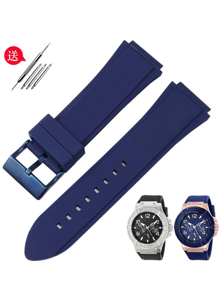 Suitable for G-U-E-S-S G-a-l-e-s U0247G3 W0040G3 Silicone Watch with Waterproof Blue Black Accessory 22mm