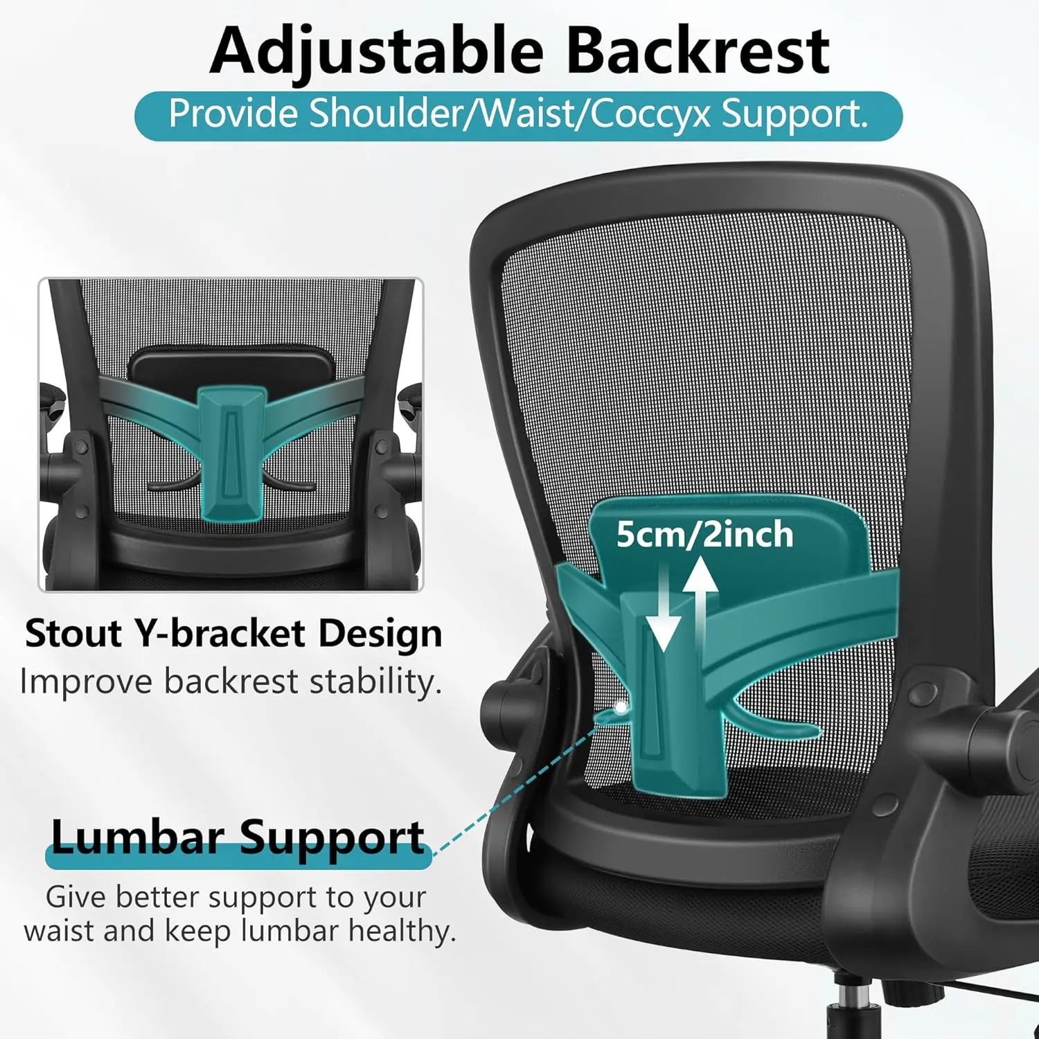 Ergonomic Desk Chair, Breathable Mesh, Adjustable High Back, Lumbar Support, Flip-up Armrests, Executive Swivel, Black