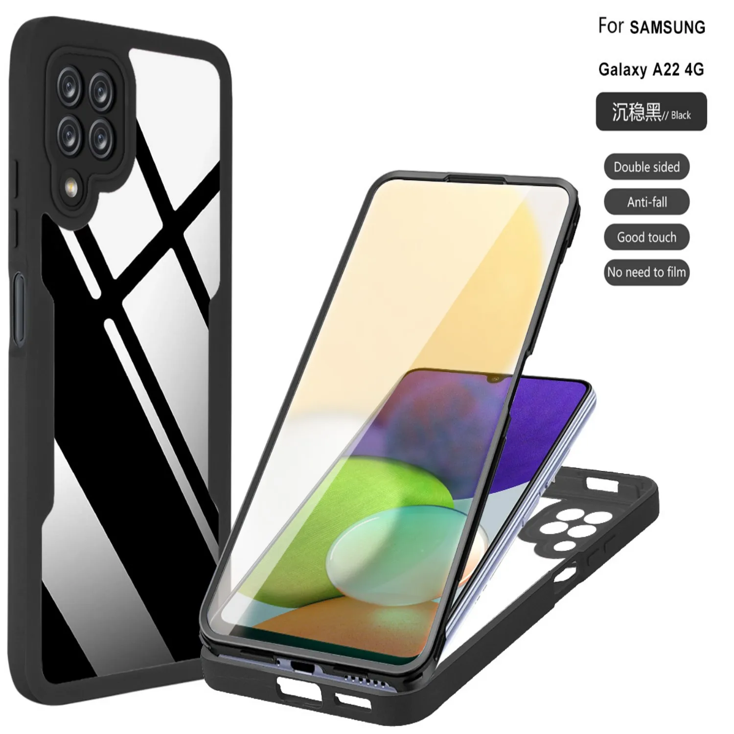 360° Shockproof Phone Case for Samsung Galaxy A12 M12 Built-in Screen Protector Transparent Back Anti-Drop Bumper Cover