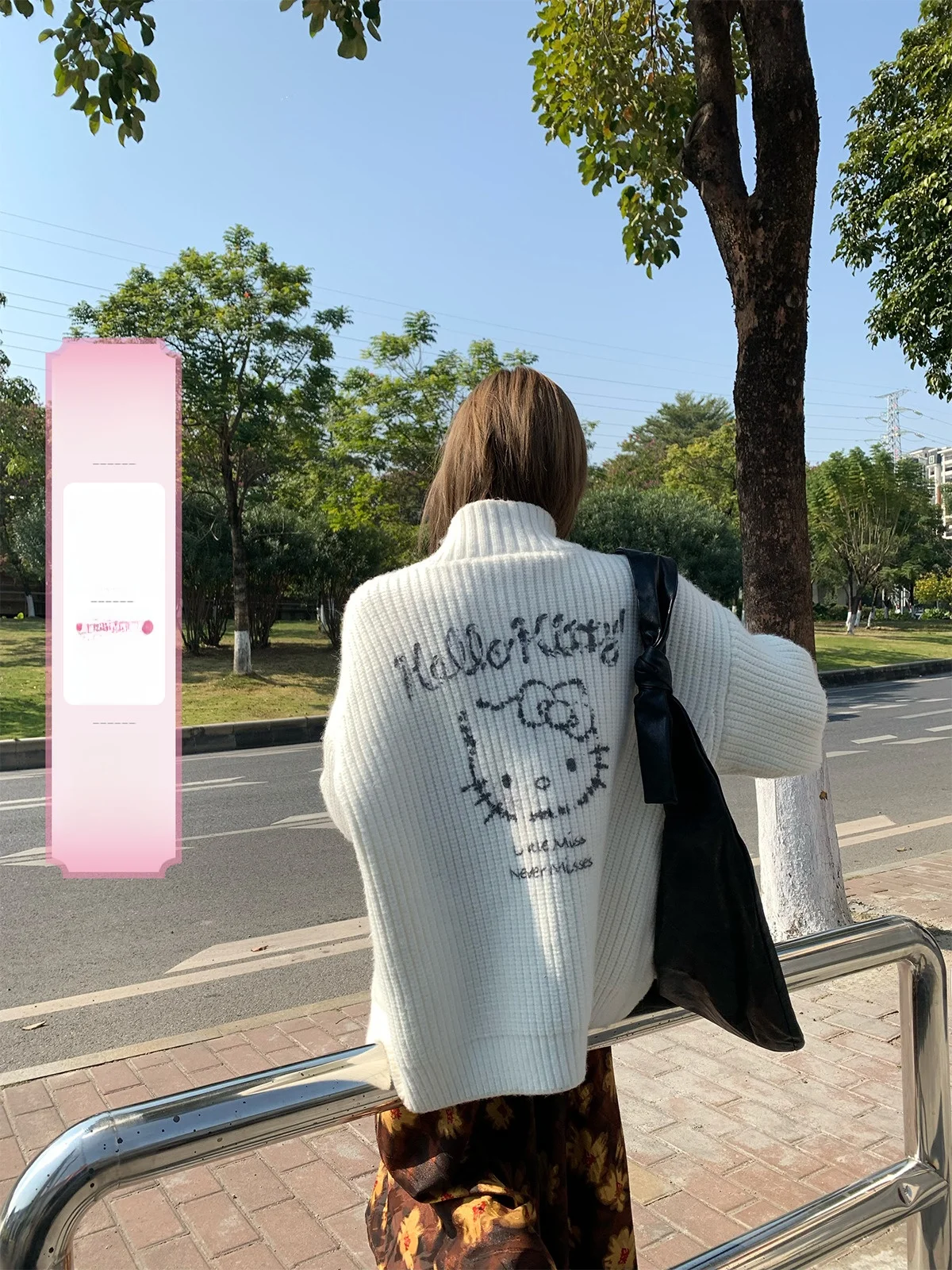 

Kit Print Blue Knitted Cardigan Women's Chunky Lazy Sle Sweater Coat Design Sensation White Knitwear Spring Autumn Winter