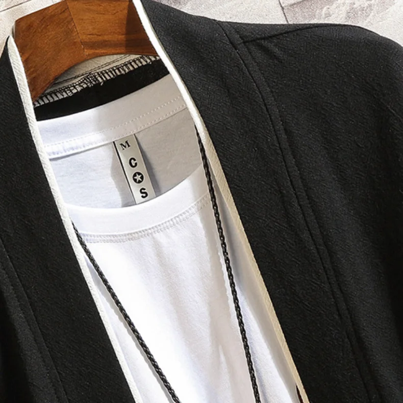 حجم كبير 3XL 4XL 5XL ثوب الكيمونو الياباني سترة الرجال القطن الكتان يوكاتا القمم سترة الرجعية الذكور قميص الشارع الشهير الملابس الآسيوية #5