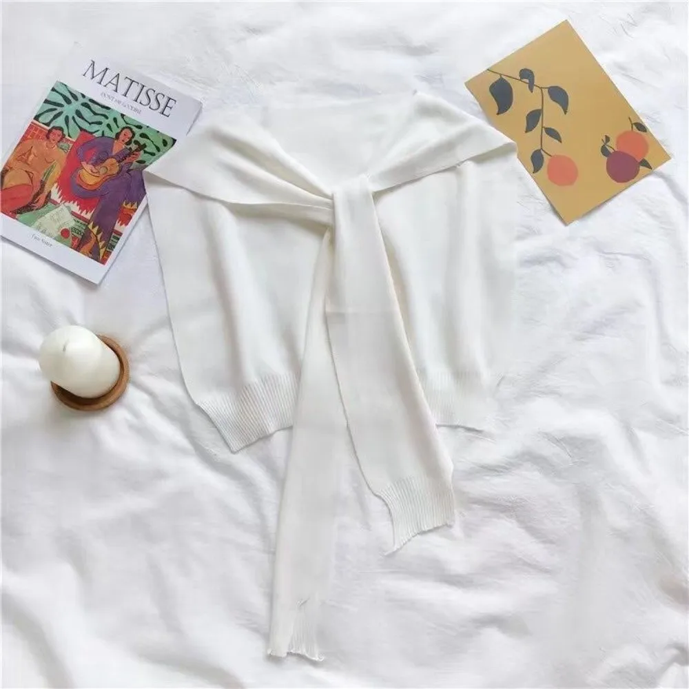 Fashion Knitted Shawl Scarf Thin Knot Design Wool Cape Shawl Solid Color Neck Guard Fake Collar Women