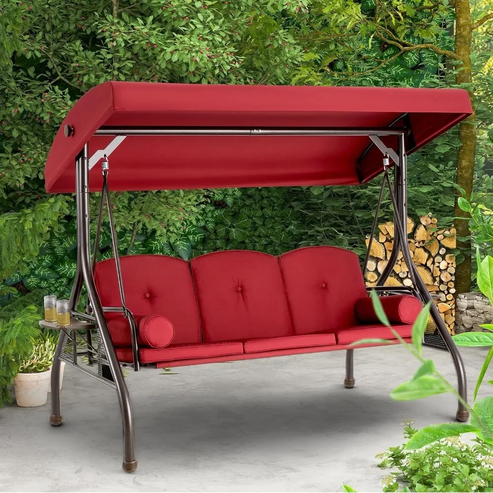 Patio Swing, Adjustable Canopy Porch Swings, Outdoor Swings with Stand, Glider Chair with Thicken Cushions, Patio Swing