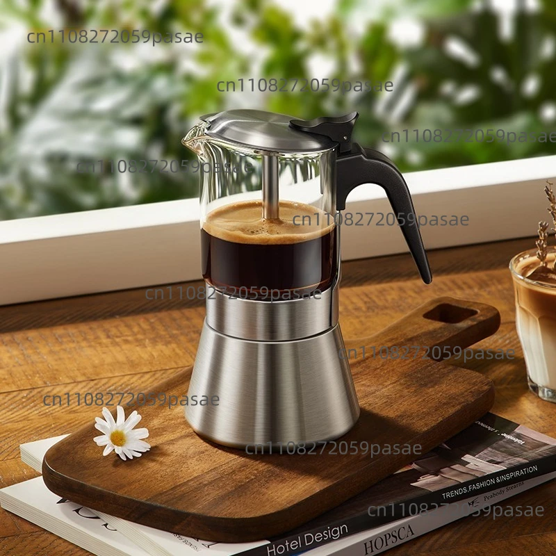 Visual Glass 304 Stainless Steel Mocha Pot 160ML Dual Valve High Pressure Espresso Mocha Coffee Pot