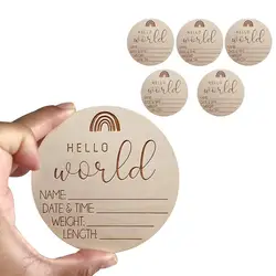 Hello World Birth Announcement Sign Wood Newborn Milestone Card Baby Growth Recording Cards Baby Photography Props Birth Cards