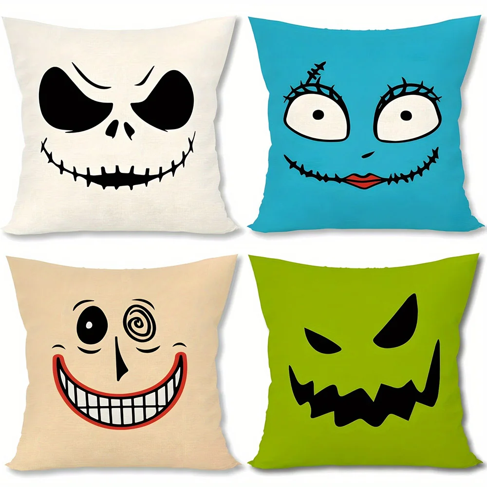 1 PC Halloween-Themed Pillowcases with Tim Burton-Inspired Jack Skellington and Friends Faces Sofa cushion cover,room decoration