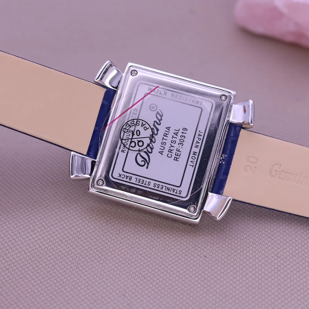Luxury Davena Women's Watch Japan Mov't Classic Crystal Square Lady Hours Fine Fashion Real Leather Bracelet Girl's Gift Box