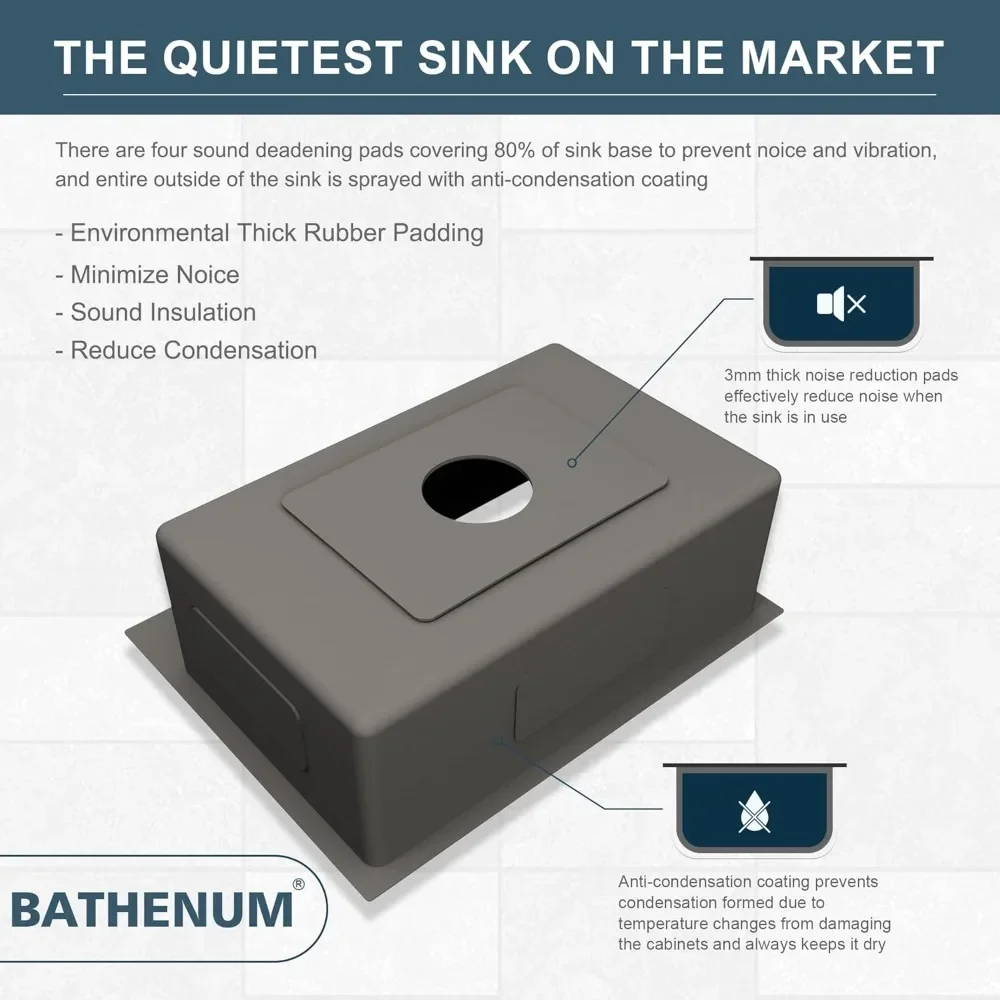 حوض المطبخ مقاس 24 × 18 بوصة مع وعاء واحد من الفولاذ المقاوم للصدأ مع مجموعة تصريف وصنبور
