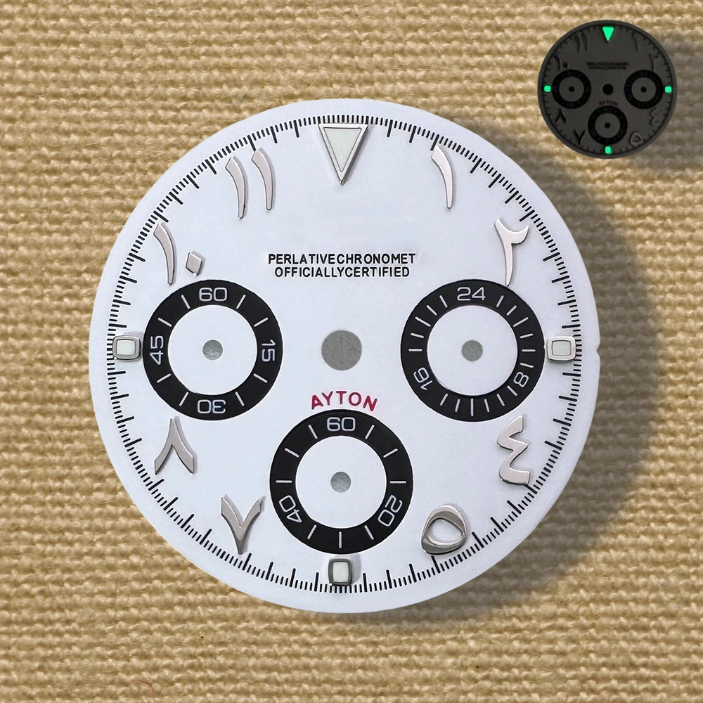 29,5 mm S-Logo Panda Arab DTN-Zifferblatt, passend für VK63-Uhrwerk, grün leuchtendes, hochwertiges Zifferblatt, Uhrenmodifikationszubehör