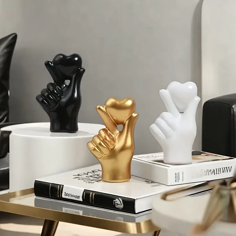 1pcs Modern Minimalist Hand Gesture Resin Figurine Living Room Home Decor Valentine's Day Ambience Ornament Festive Gift