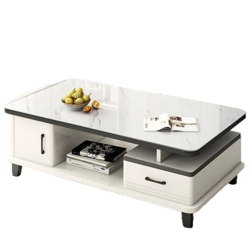 Modern Sintered Stone Coffee Table Glass Top Minimalist Luxury Living Room Furniture for Small Apartment Home Decor