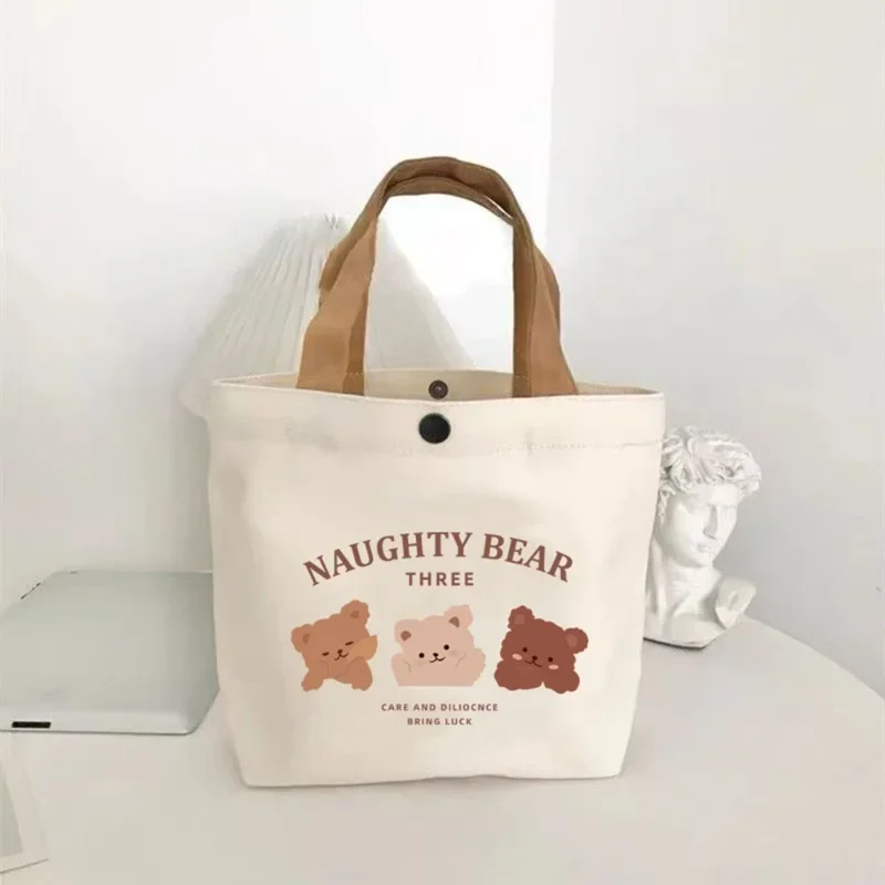 Canvas Tote Bag for School Cartoon pattern Lunch Box Student Handbag Durable Lunch Carrier Pouch Women Men
