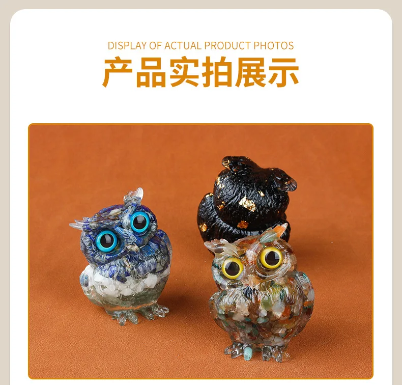 Natural crystal broken stone owl ornament resin high-end sense niche office desktop ornament Halloween Christmas gift view 4
