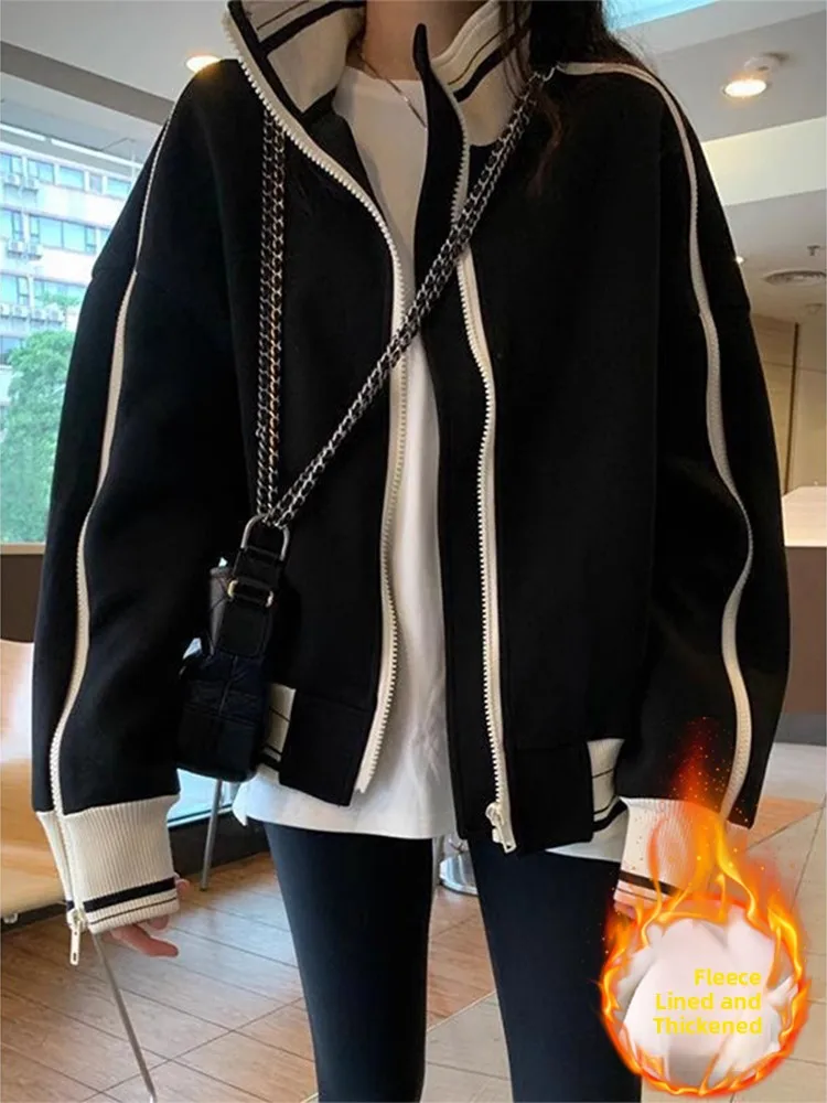 

Женская зимняя повседневная куртка-бомбер Bla Fce с воротником-стойкой, на флисовой подкладке, свободного кроя, больших размеров, на молнии, для города