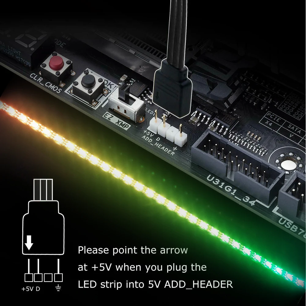 5V 3PIN ARGB LED Strip Light WS2812B IC Addressable Rainbow Light Digital Header PC Host Case Asus Aura Sync RGBIC Fusion RGBIC
