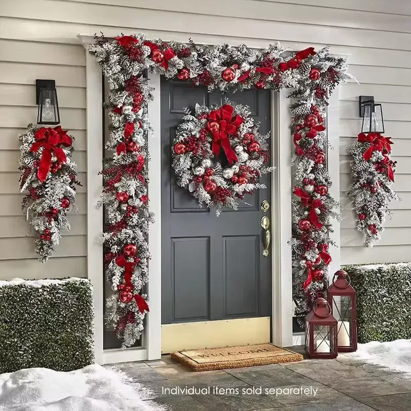 New Christmas Wreath for Merry Christmas Front Door Ornament Wall Vegetable Garland for Party Decor