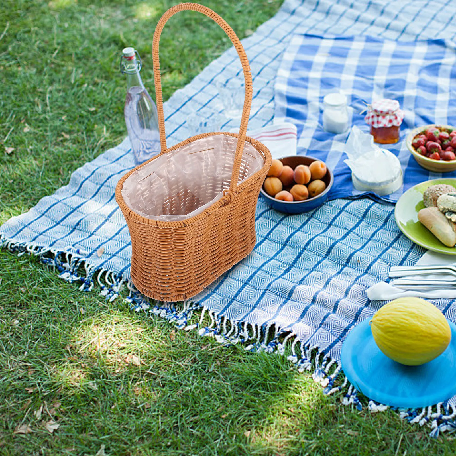 Plastic Woven Basket Portable Storage Picnic Party Wedding Afternoon Tea Decorative Floral Holder Multipurpose Use