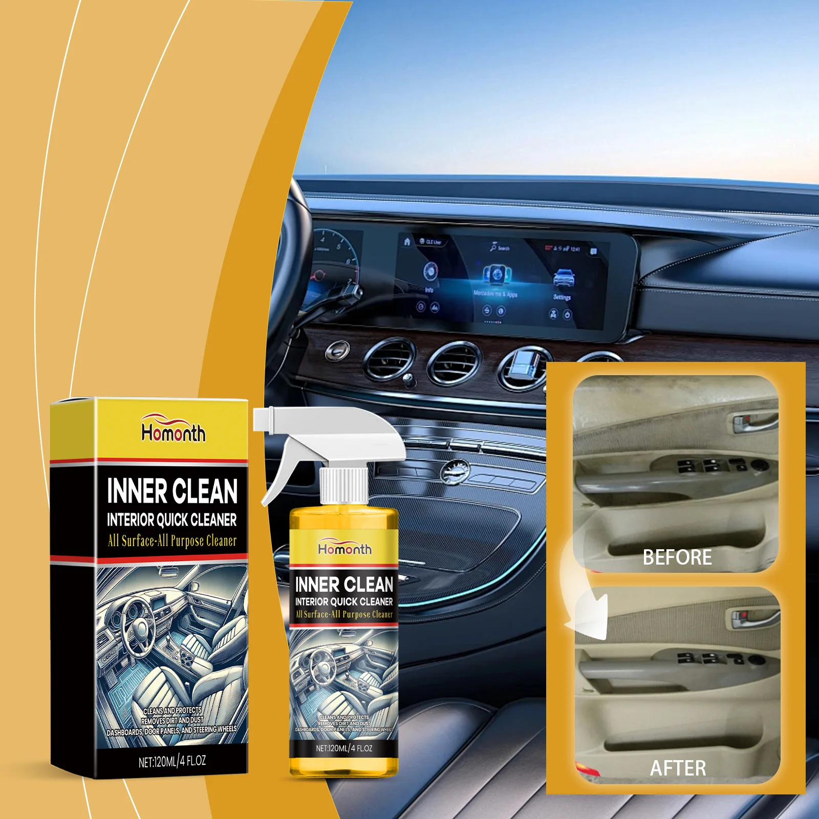Car Interior Quick Cleaner All Surface All Purpose Stain Dirt Remover for Dashboard Door Panel Steering Wheel Seat Auto Interior Cleaning Spray