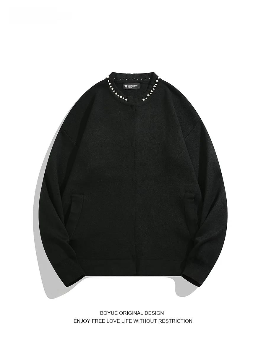 

Высококачественный вязаный кардиган Boyue, украшенный жемчугом, повседневный мужской свитер, универсальный, легкий, роскошный, удобный...