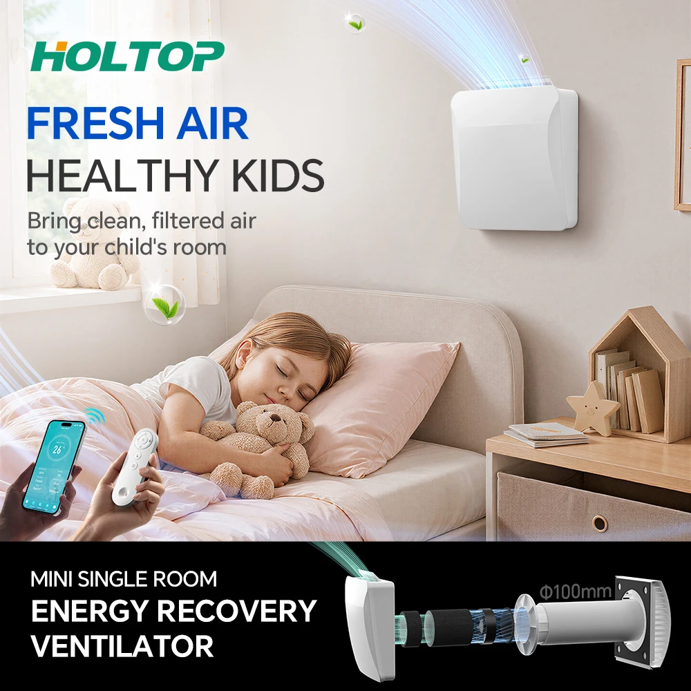 Recuperator Air Room Compact Energy Saving Dehumidifier Wall Mounted HRV With Fresh Air For Tiny House Hospital & School