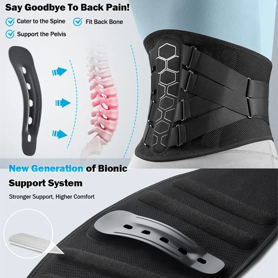 Cinturón de soporte lumbar para hombres y mujeres con almohadilla lumbar, soporte para espalda para aliviar el dolor de espalda baja para el hogar y