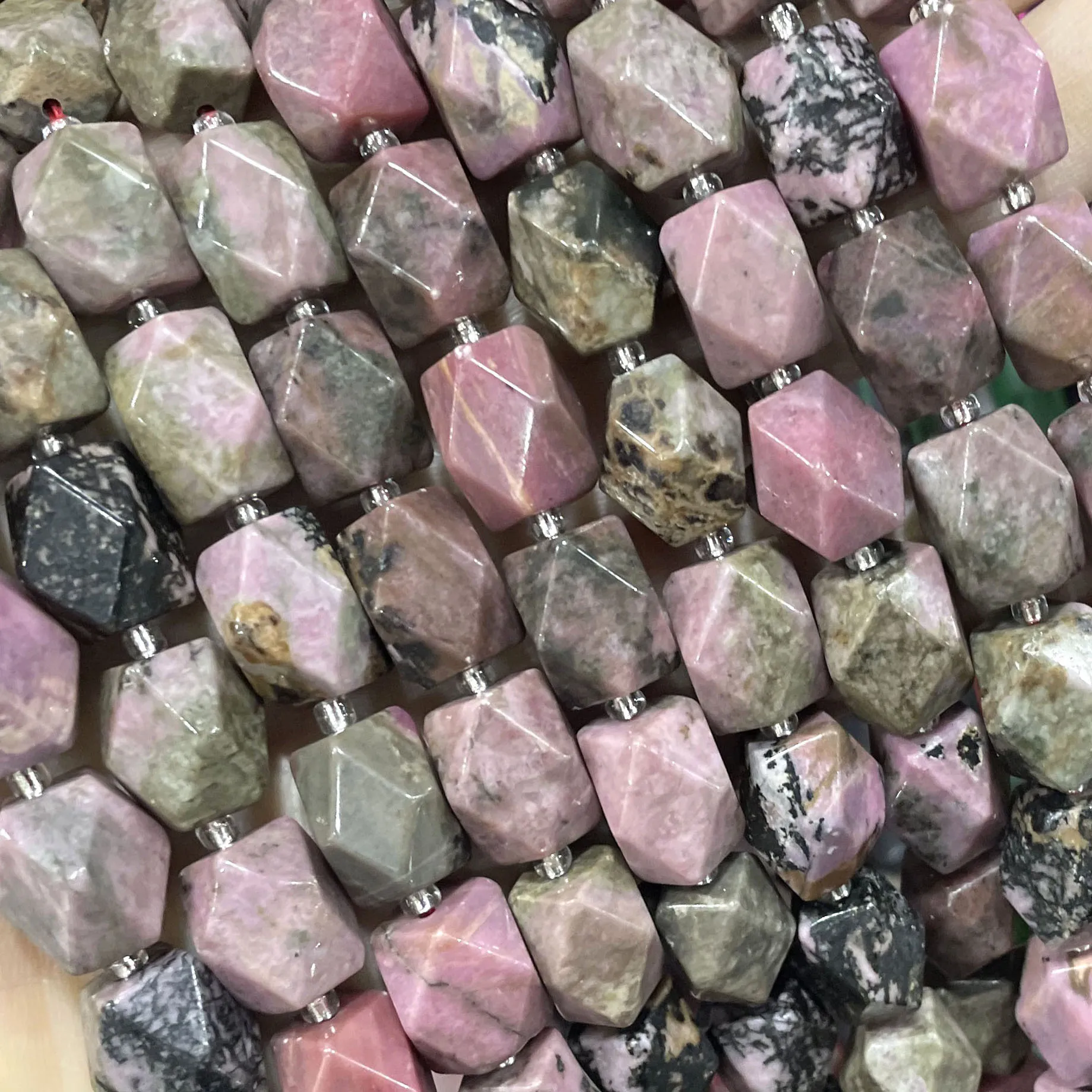 8X12MM 10X14MM Natural Stone Faceted Black Lace Rhodonite Loose Spacer Beads For Jewelry Making DIY Bracelet Necklace