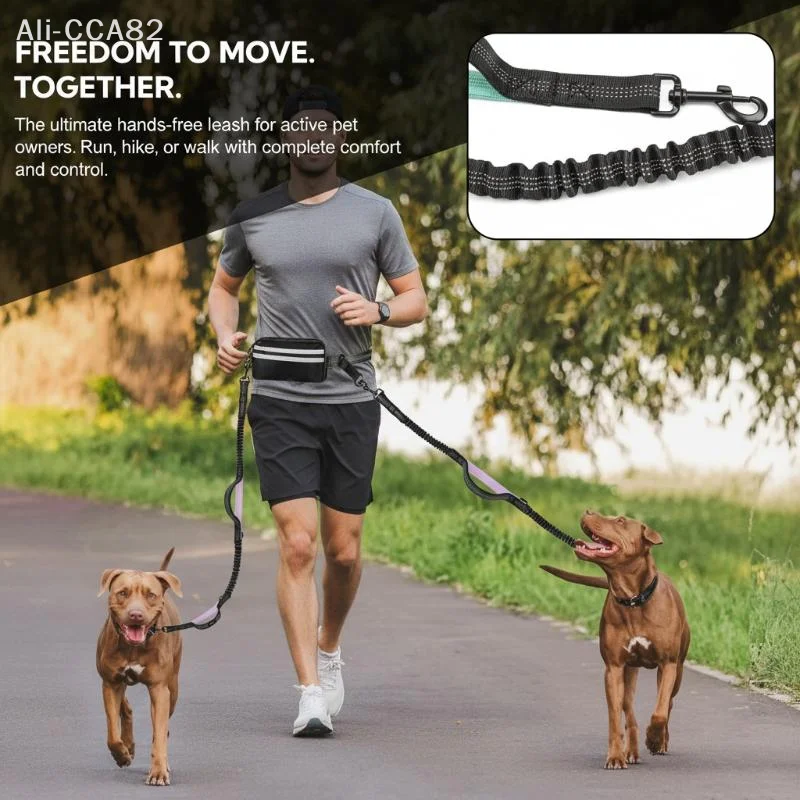

SHIDWJ Hands Free Dual Dog Leash With Pouch For Medium & Large Dogs - Crossbody & Waist Leash For Dog Walking - No Pull, Free