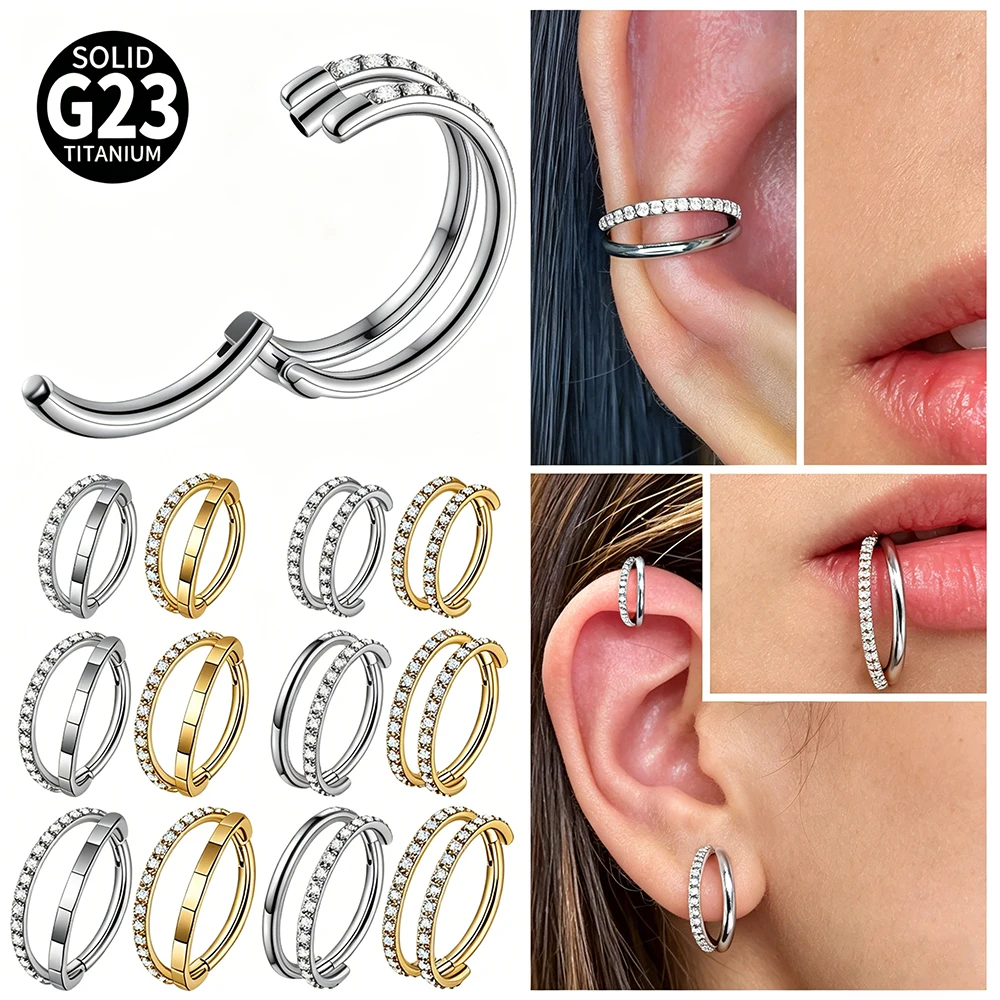 1PC G23 Titanium Hinged Clicker Cartilage Earring Hoop for Conch Helix 16G Septum Clicker Nose Rings Earlobe CZ Piercing Jewelry