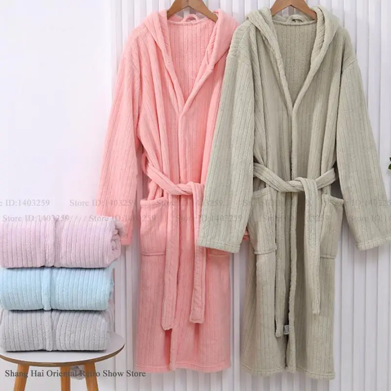 

Осень-зима фланелевой длинный халат с капюшоном кимоно халат женская одежда для сна пеньюар свободная утепленная ночная рубашка домашняя одежда