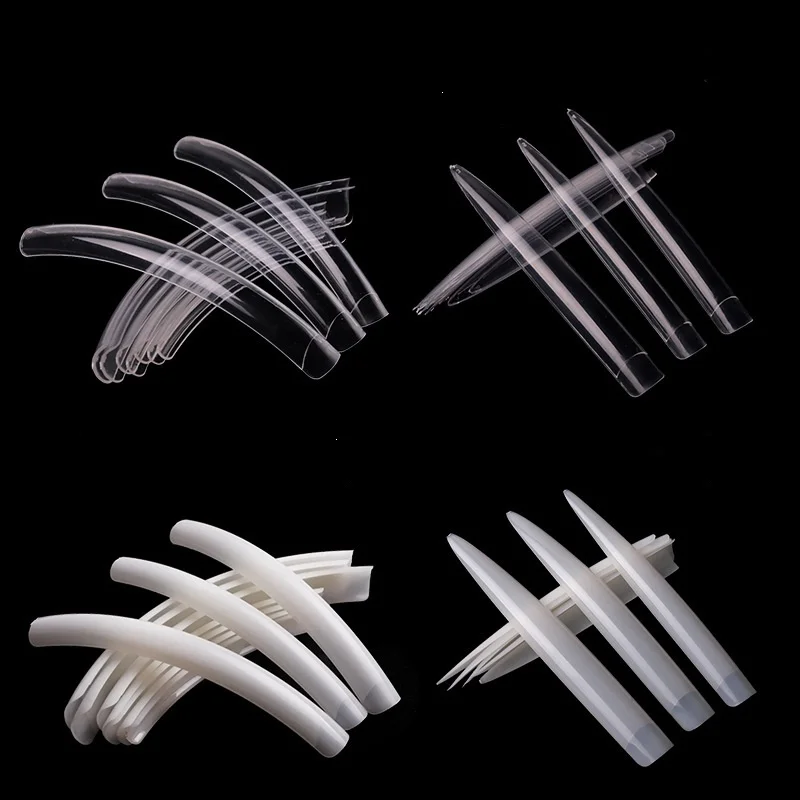 10/12pcs EXtra Long pointed Stiletto Nail Art Tips Clear Natural Half Cover Acrylic UV Gel False Nail Tips Manicure DIY Salon