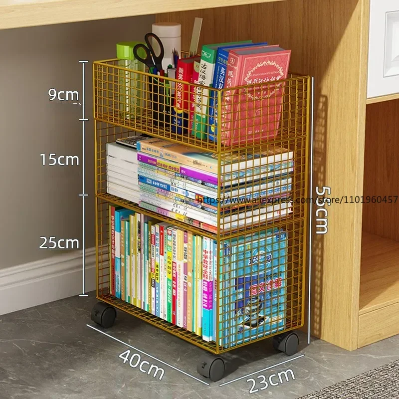Mobile Bookshelf Under The Table Shelf Storage Bookcase Storage Shelves Cabinet Closet Metal for Home Office Organizer