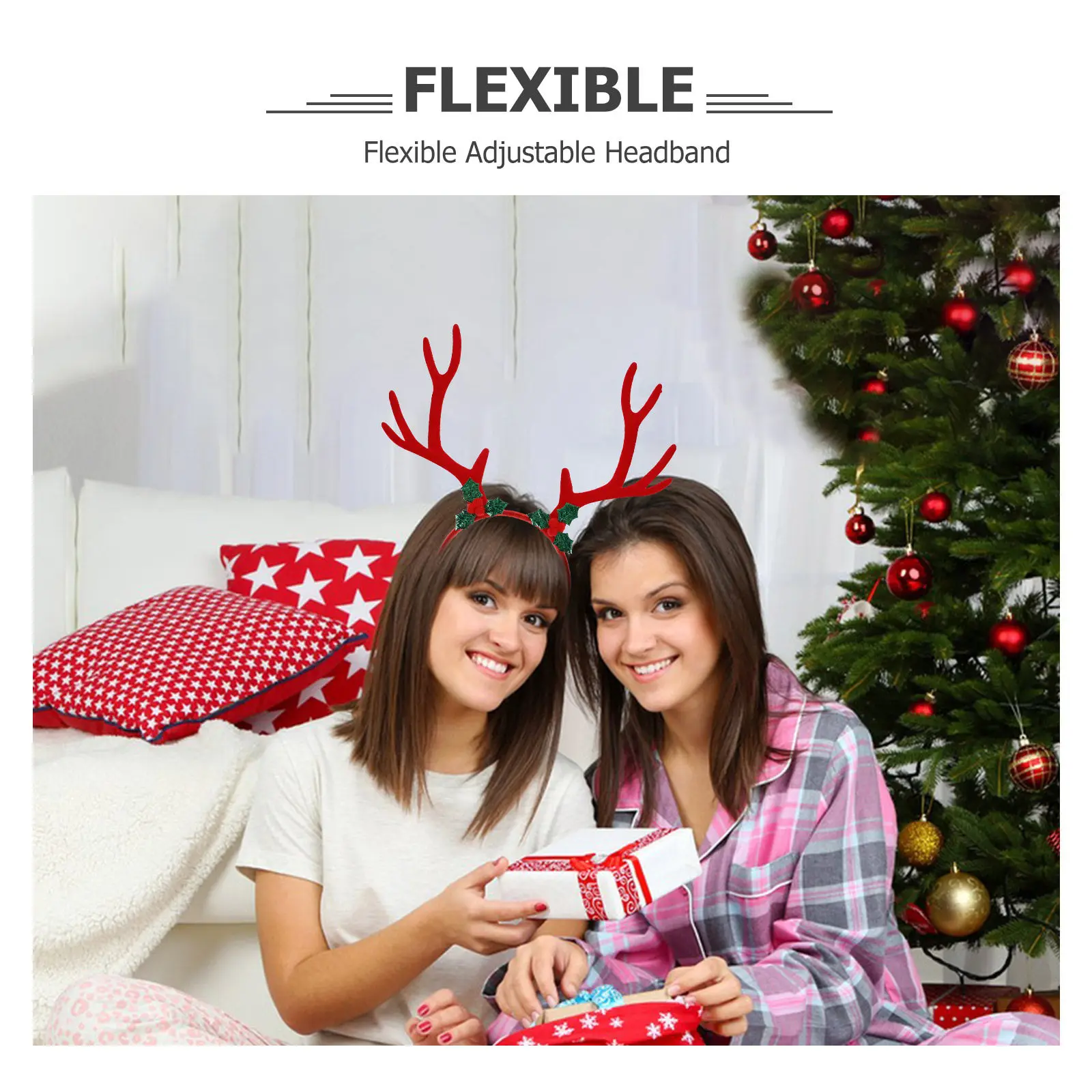 Realistic Reindeer Antlers Headband with Flocking Deer Horns for Christmas Party, Holiday & Cosplay